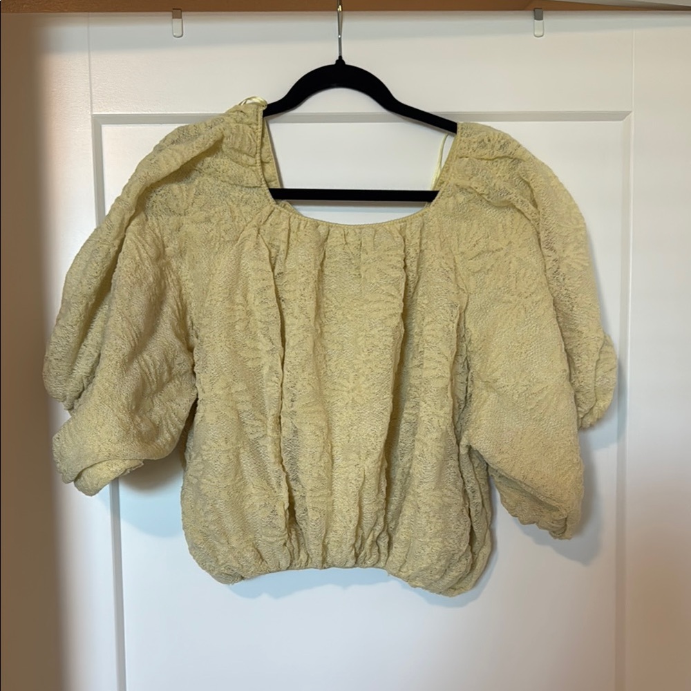 Zara puff sleeve lace yellow green top